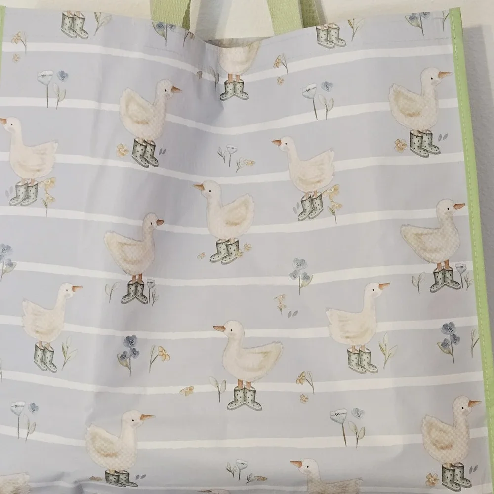 Ducks Geese Goose Rubber Boots Flowers Floral Blue Stripes Gift Bag TJMaxx